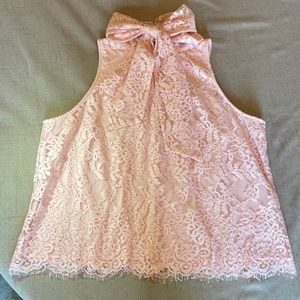 Ryegrass Sleeveless Lace Bow Collar Blouse